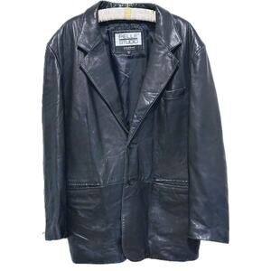 Vintage Wilsons Pelle Studio Leather Blazer Jacket XL Black 90s Grunge Rock Y2K